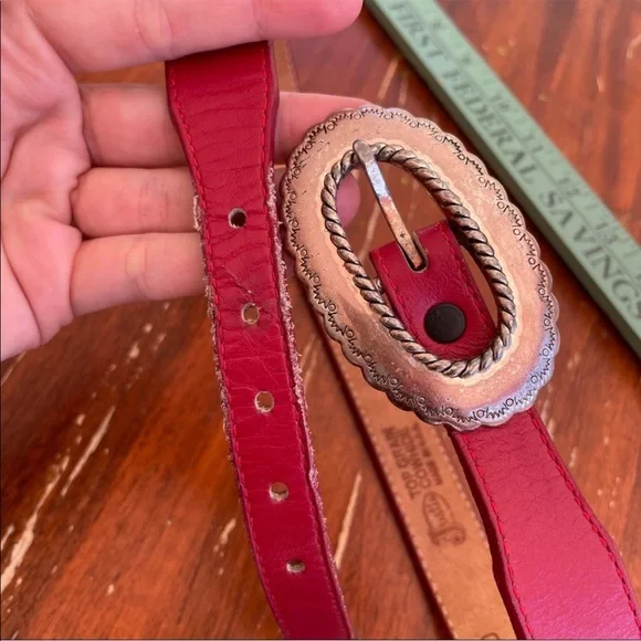 SOLD——JUSTIN BOOTS Red Leather Belt - Picture 7 of 8